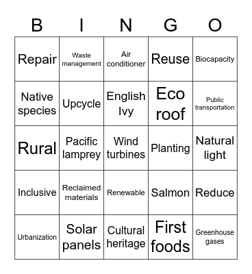 Sustainability Vocab Bingo Card