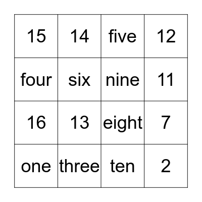 NUMBER BINGO Card