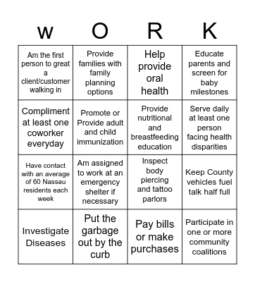 Things I do at... Bingo Card