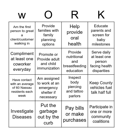 Things I do at... Bingo Card