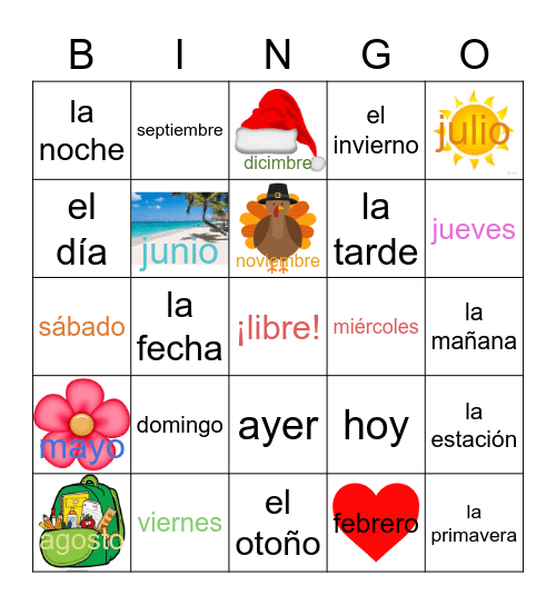 Calendar- español Bingo Card