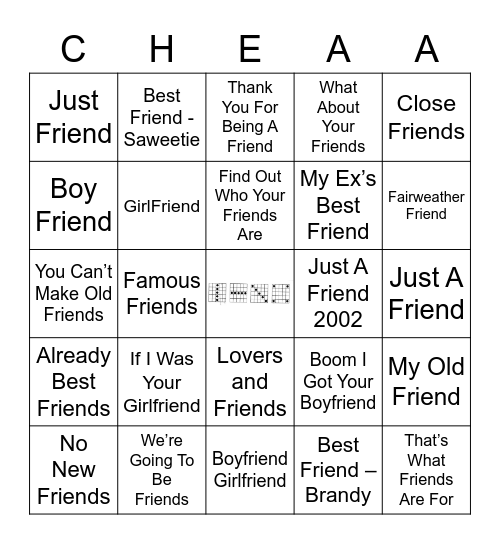 Let's be Friends Bingo Card
