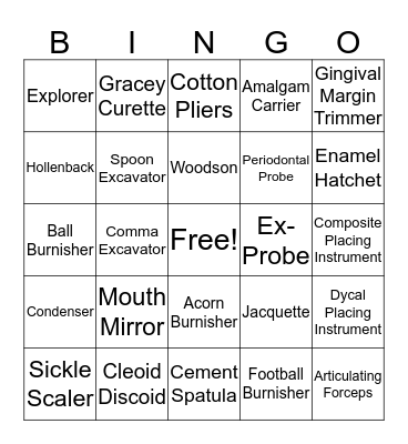 Dental Instruments Bingo Card