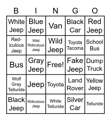 CAR Bingo Card
