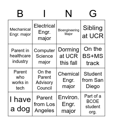 BCOE Summer Connects BINGO Card