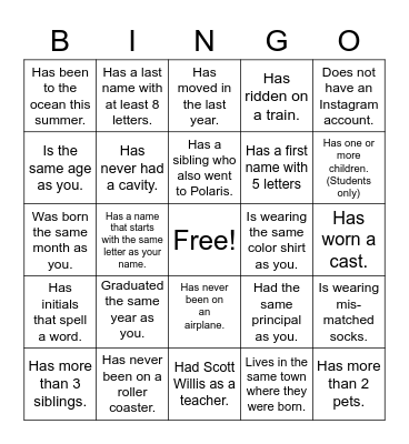 Find Someone Who.... Bingo Card