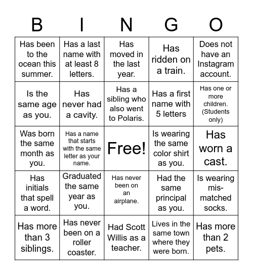 Find Someone Who.... Bingo Card