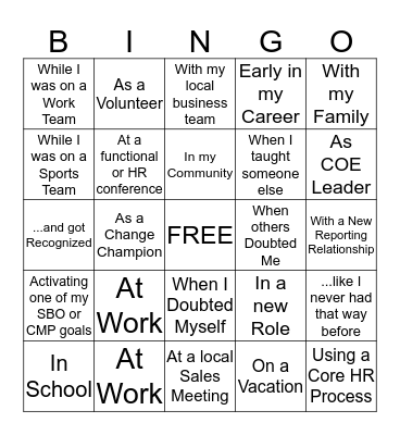 How I 'Stepped Up" BINGO Card