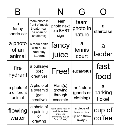 KTA Scavenger Bingo Card