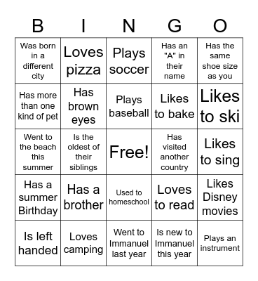 Find a Friend! Bingo Card
