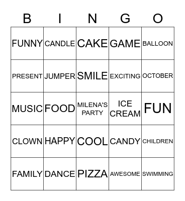 MILENA'S 8TH BIRTHDAY Bingo Card