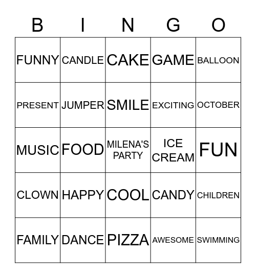 MILENA'S 8TH BIRTHDAY Bingo Card