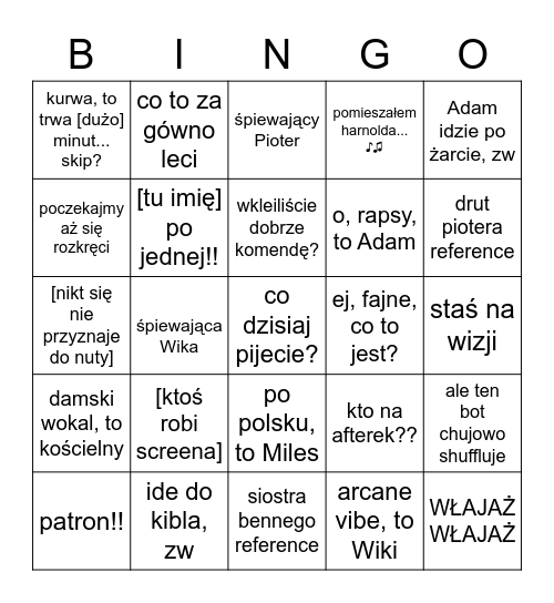 drinking Bingo Card