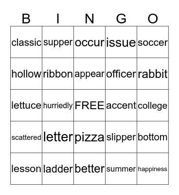 4th Grade SW Lesson 7 Bingo Card