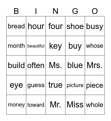 Extension 23- Bingo Card