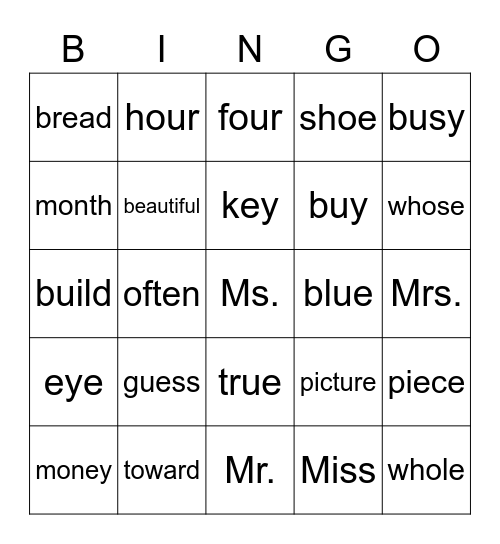 Extension 23- Bingo Card
