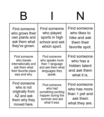 SPE 417 Introduction BINGO Card