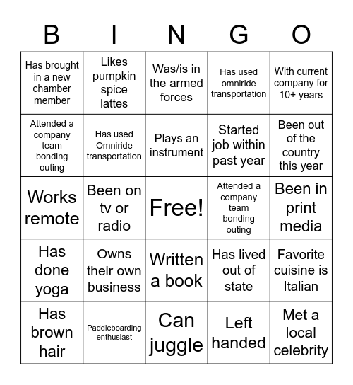 Networking BINGO Card