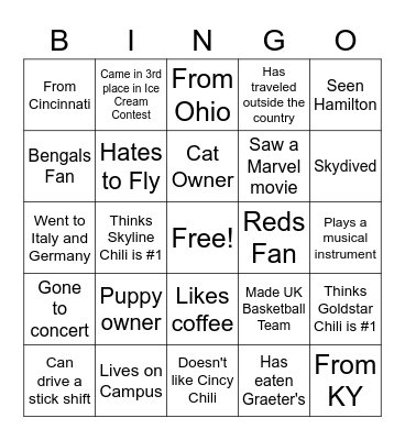 Orientation 2022 Bingo Card