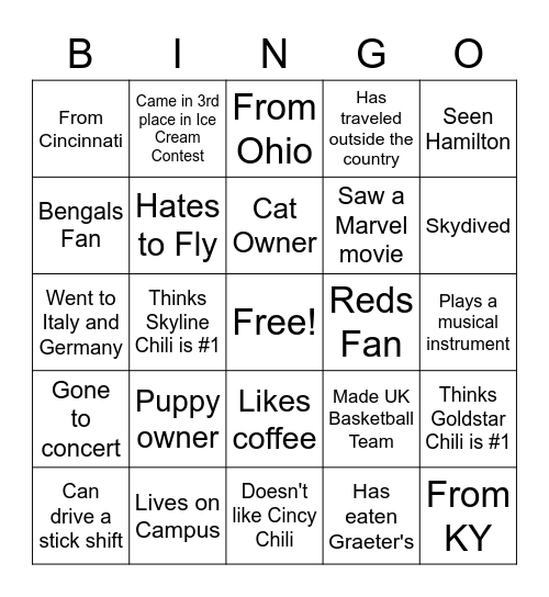 Orientation 2022 Bingo Card