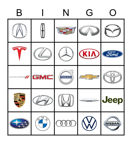 Car Bingo Card