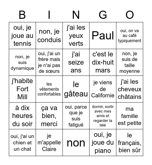 Day 5 QP Bingo French 3 Bingo Card