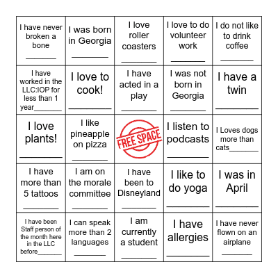Get to Know Me BINGO Card