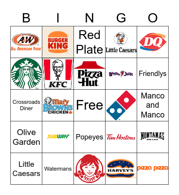 Restaurant Bingo Card