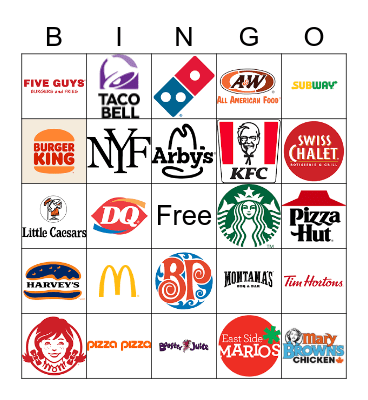 Restaurant Bingo Card