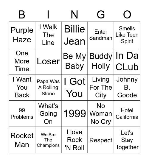 Billboard Music Bingo Card