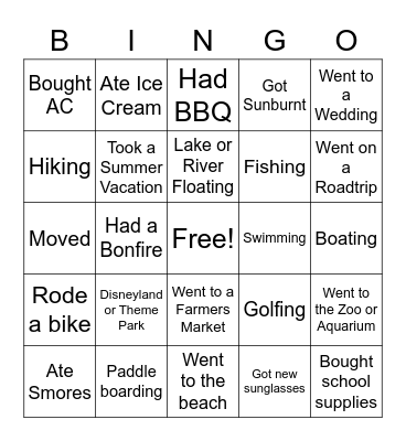 Griffin Summer Bingo! Bingo Card