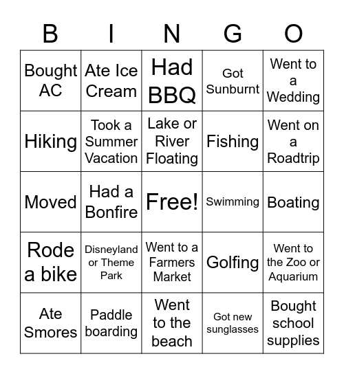Griffin Summer Bingo! Bingo Card