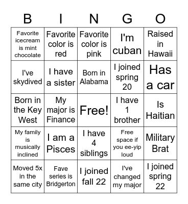 Untitled Bingo Card