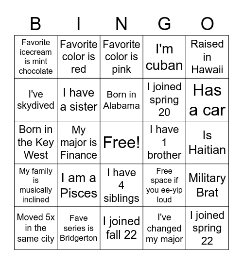 Untitled Bingo Card