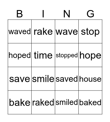 past tense bingo Card
