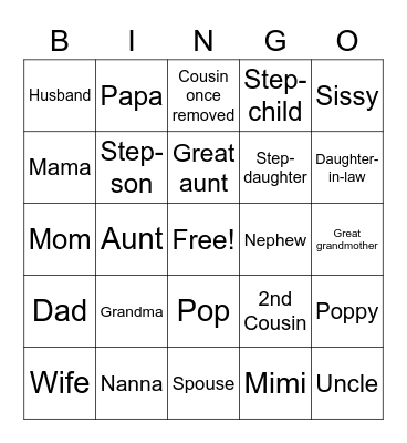 It's All Relative Bingo Card