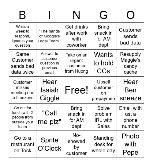 AM Bingo Card