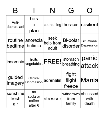 Stress Management  Bingo Card