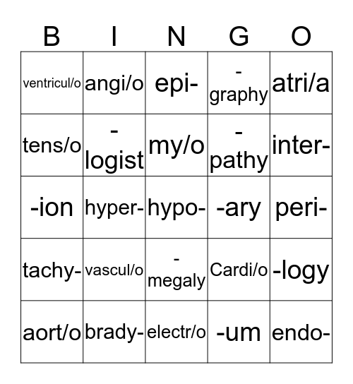 Cardiovascular System Bingo Card
