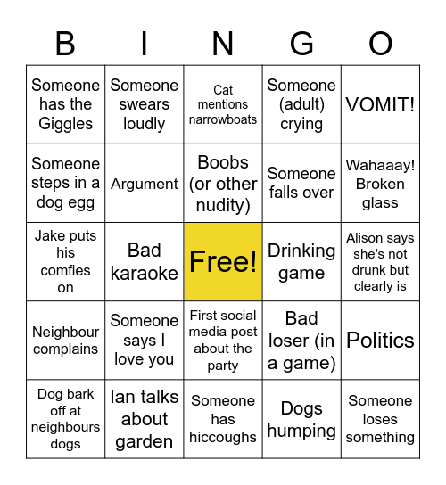 Party Bingo Card