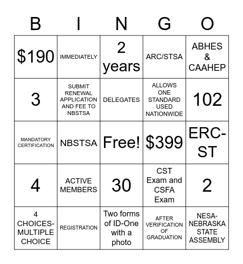 SURT1940-Unit 4 BINGO Card