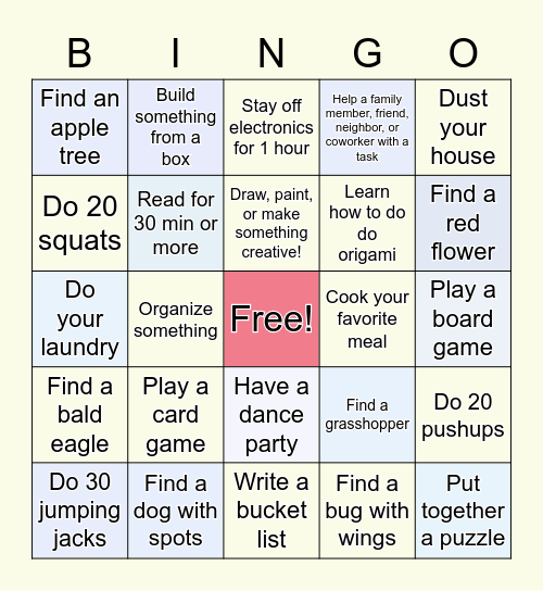 Summer Activity Bingo! Bingo Card