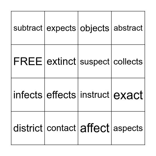 3.3 Complex Base Words Bingo Card