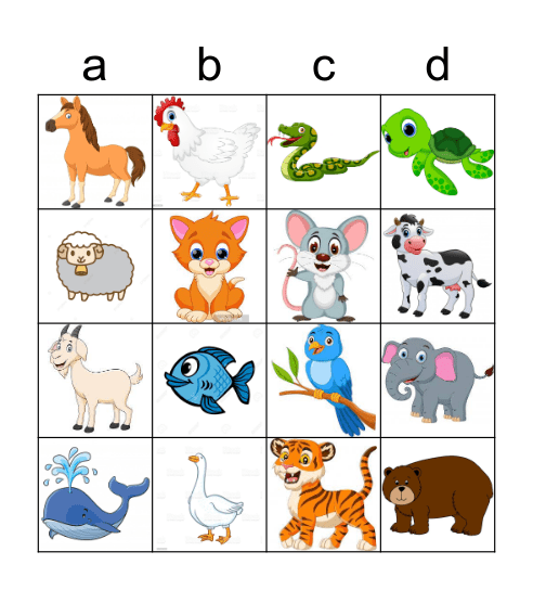 ANIMALS Bingo Card