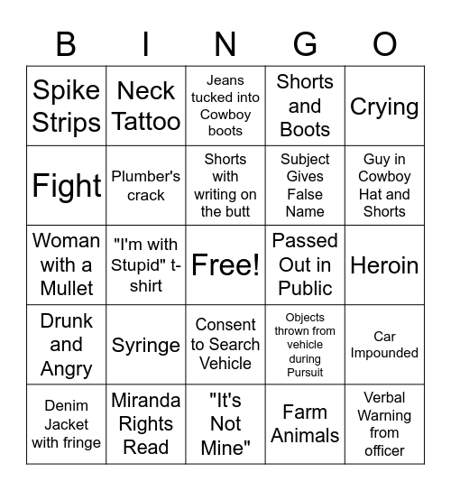On Patrol Bingo Card