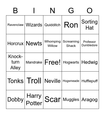 Harry Potter Club Bingo Card