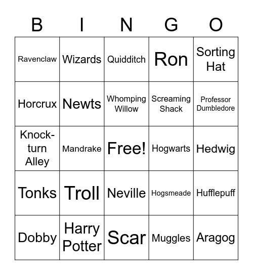 Harry Potter Club Bingo Card