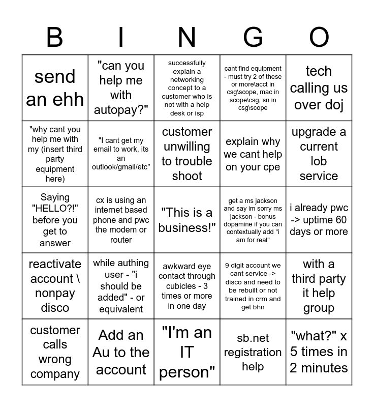 SMB Repair Rep Bingo Card