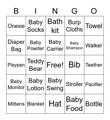 Baby Shower Bingo Card