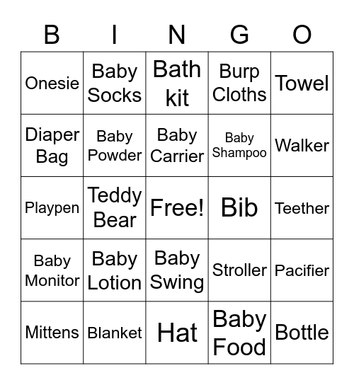 Baby Shower Bingo Card